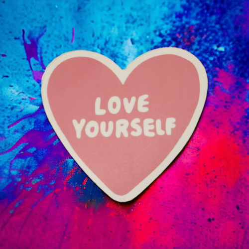 Love Yourself Self Care Heart Pink Spell Out Sayings Motto Inspiration Sticker - Picture 1 of 2