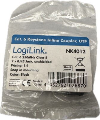 Logilink Cat.6 Keystone Coupler NK4012 2x RJ45 UTP, 14.5mm wide