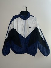 Vintage 90  s NIKE Windbreaker Jacket Size L Black/Blue/ White Big Swoosh - Mesh