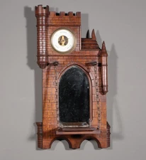 23" Tall Antique French Barometer Weather Station in Solid Walnut Wood Castle