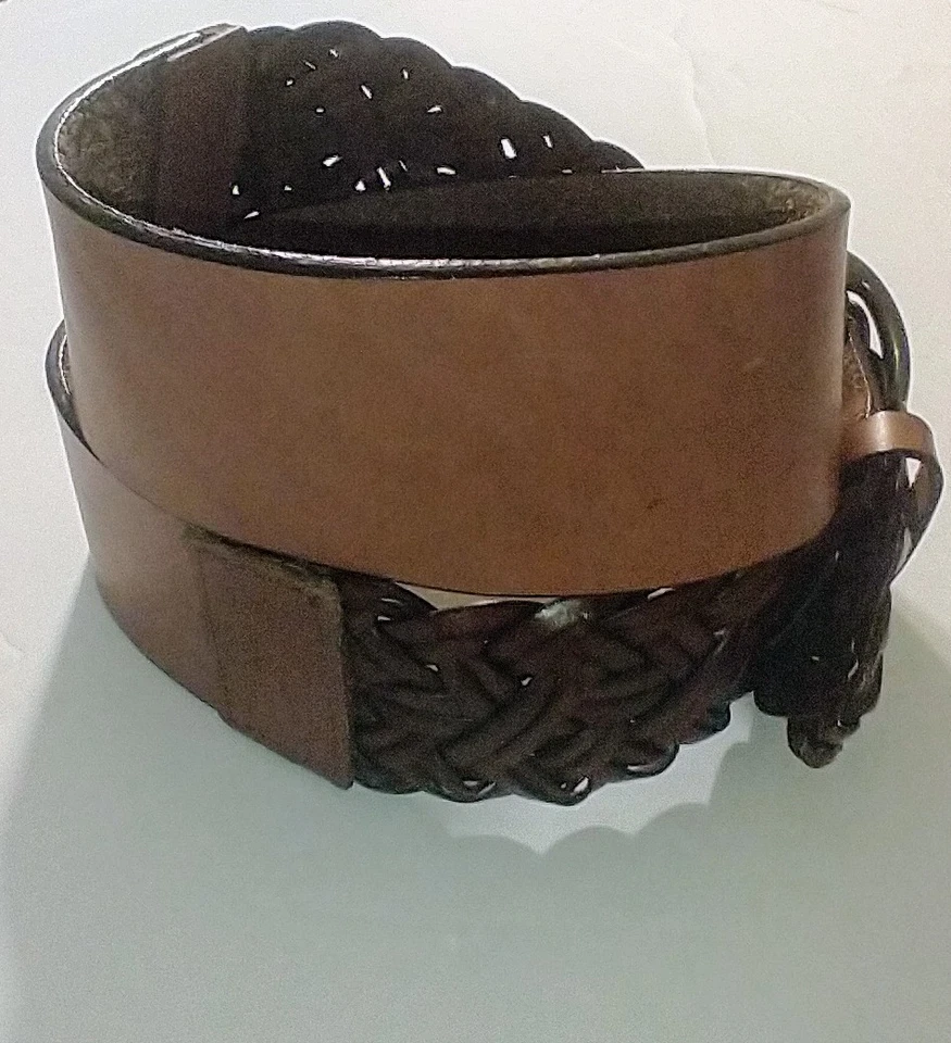 Cinturón de cuero trenzado ancho Loft de colección para mujer M marrón hebilla de latón mediano Y2K Foto 2 de 4