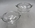 2 Vtg Pyrex 019 Clear Glass Mini Casserole Dish Bowls Handles W/ Lids MINT COND