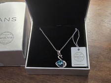 New Veecans Swan Swarovski Blue Heart Pendant Necklace Casual Winter Delicate