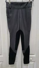 L KERRITS Grey Blk Sit Tight Cold Weather Fleece Extended Knee Patch Riding Pant