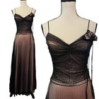 Vintage Betsey Johnson Evening Sheer Mesh 3D Roses Pleated Formal Maxi Dress XS