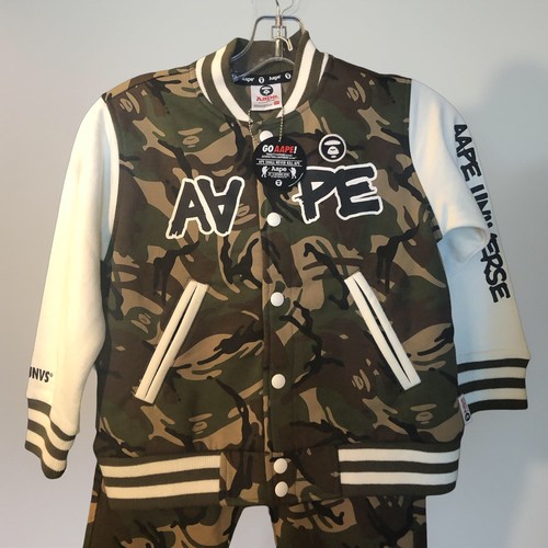 A Bathing Ape Kids Bape Varsity Army mimetico giovanile taglia 120/5T AAPE pista set 2 pezzi - Foto 3 di 24