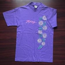 Vintage Texas T Shirt Flowers Purple Mens Size Medium Made In USA