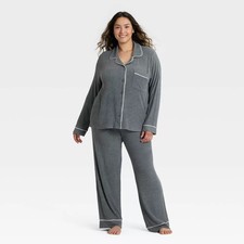 Women's Cozy Ribbed Notch Collar Long Sleeve Shirt and Pants Pajama Set