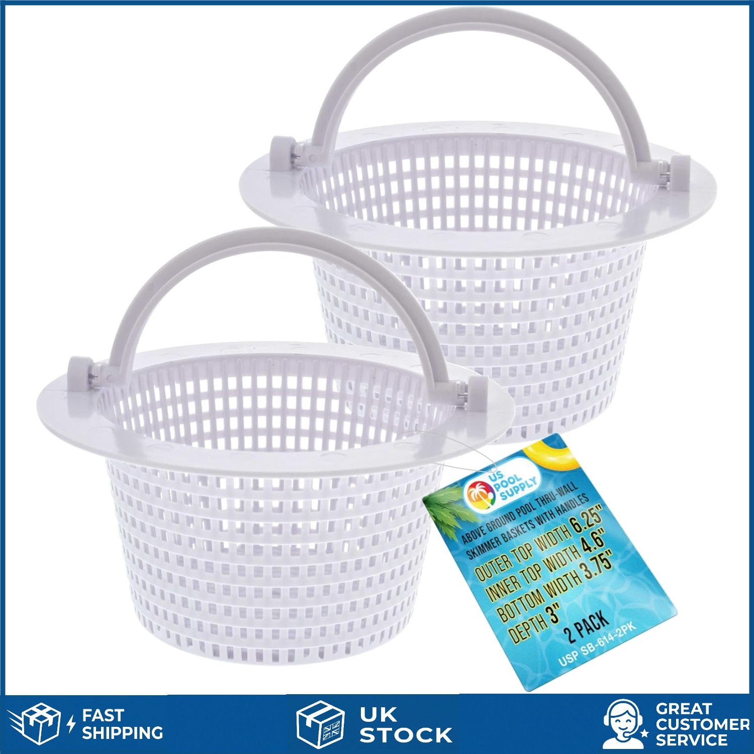 Durable Above Ground Thru-Wall Pool Skimmer Baskets with Handles, 2 Pack