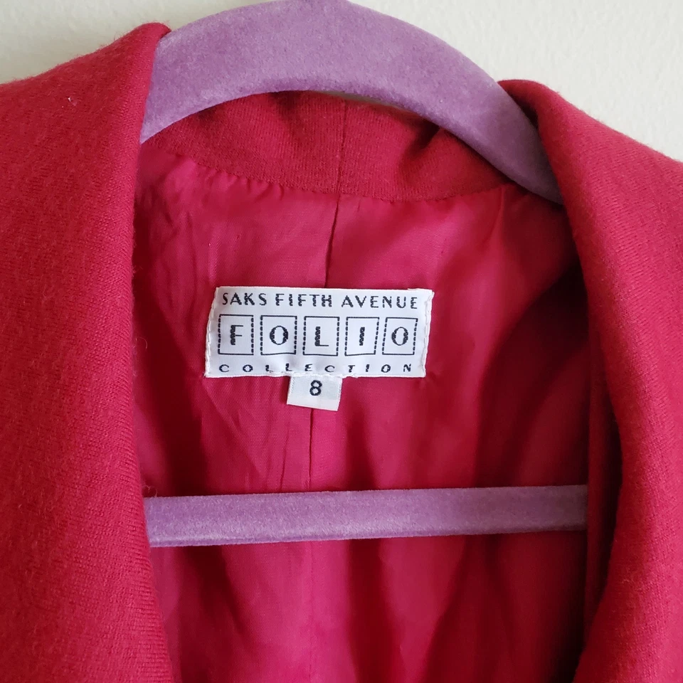 Vestido envolvente rojo 100 % lana merino vintage años 90 Saks Fifth Avenue Folio Collection Foto 2 de 4