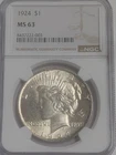 1924-P Philadelphia Minted Silver Peace ✌️ Dollar NGC Graded MS63 Uncirculated