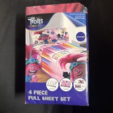 BRAND NEW DREAMWORKS Trolls 4 Piece Microfiber Full Sheet Set