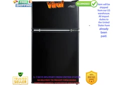 Arctic King 3.2 Cu ft Two Door Mini Fridge with Freezer, Black– Ships from USA
