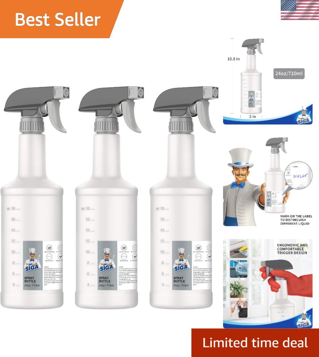 24 Oz 3 Pack Heavy Duty Reusable Leak Proof Adjustable