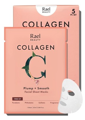 Rael Face Mask Skin Care, Collagen Masks - 5 Count (Pack of 1), Pink