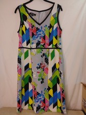 Nine West Colorful Abstract  Lined Sleeveless Midi Dress Size 10 Pockets