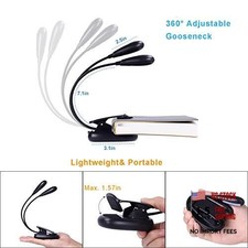 Rechargeable Music Stand Light, Clip on Reading Light, 8 LED Book Lamp, 3