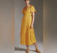 Anthropologie The Somerset Maxi in Mango Satin Lumensilk Edition Dress Sz Large
