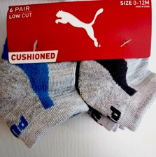 PUMA Socks Baby 0-12M Inf 6 Pack Low Cut Grey Gray Blue Green Red Boy's Girl's