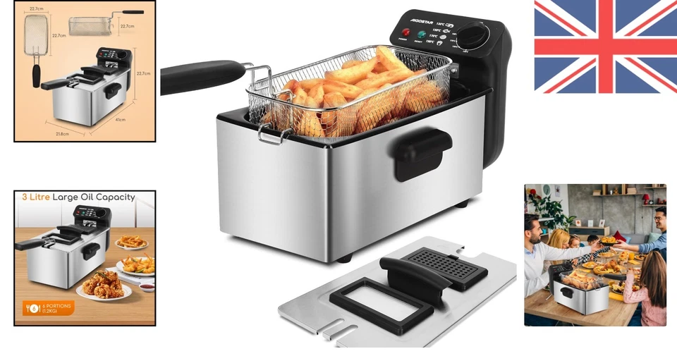 Stainless Steel Deep Fat Fryer - 2200W, 3L with Temperature Control - Image 2 of 4