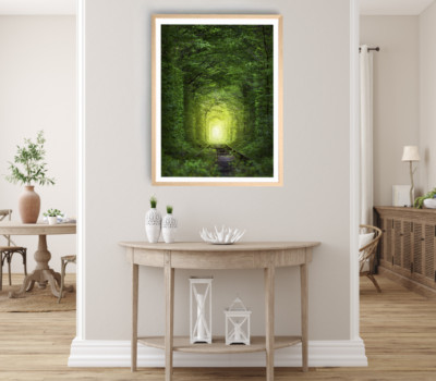 Forest Print, Trees  Wall Art, Old Train Track Framed Nature Wall Art, Natural