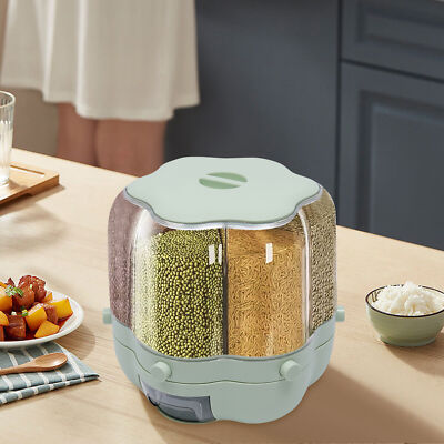 6-In-1 Cereal/Rice Dispenser Rotating Grain Container 8KG Dry Food Grain