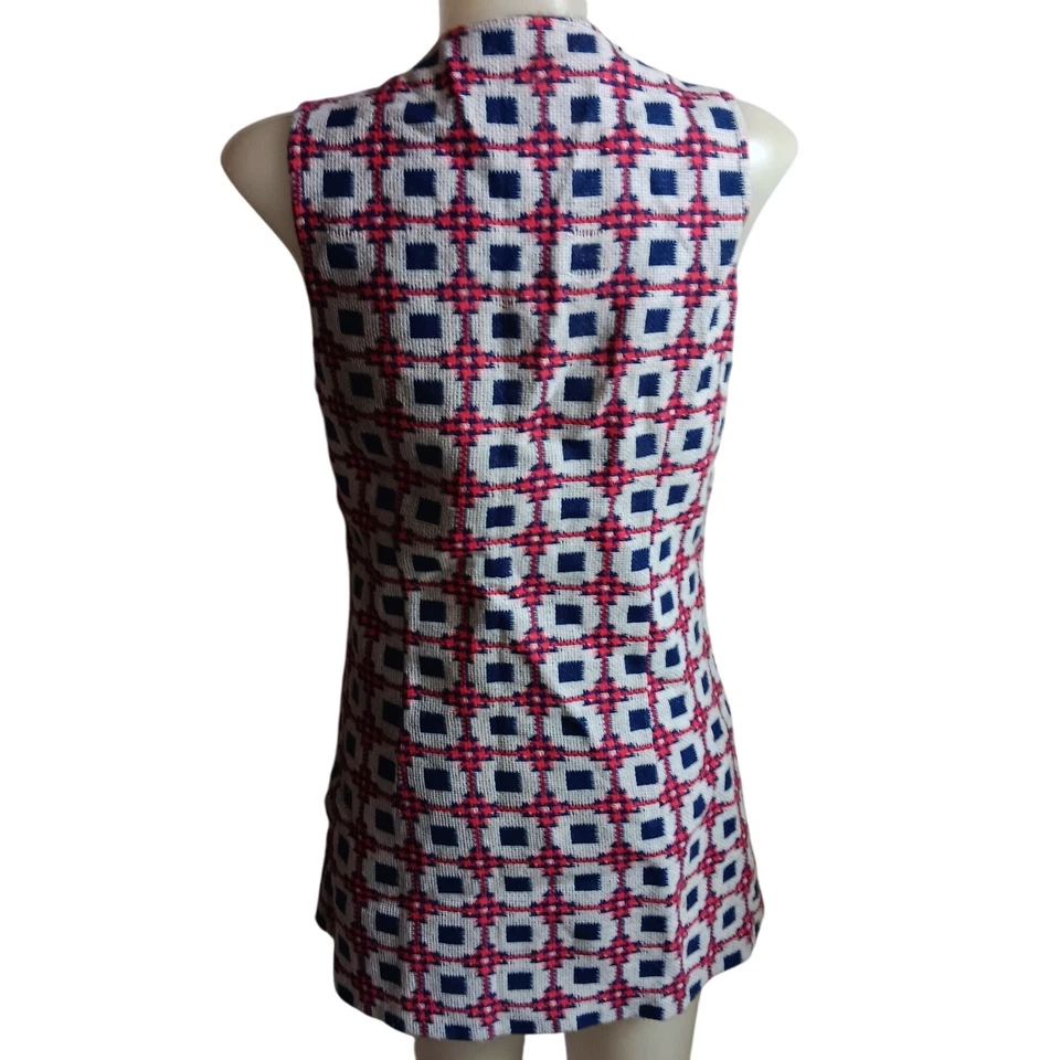 Vintage Large Women's 1960's Sleeveless Long Vest Hook Eye Closure Geometric Mod - Image 4 of 4