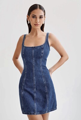 Meshki RUE Denim Mini Dress - Dark Blue, Size Large + Free Shipping! | eBay