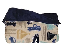Circo Target Baby Blanket Navy Blue White Gray  Minky Dot Cars Plains Boat 38x30