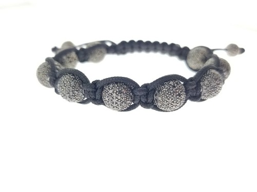 14k Black Rhodium Gold 13.7ct Black Diamond 10mm Bead Shamballa Bracelet - Picture 2 of 5