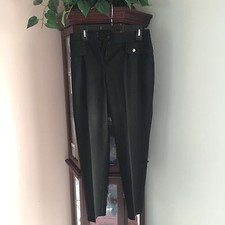 WOMENS ST. JOHN SOLID BLACK PANTS Gold Front Buttons Flap Pocket SIZE 4 USA MADE