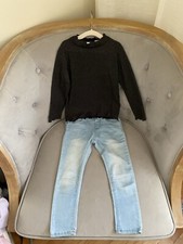 Zara Girl Bundle Dark Gray Long Sleeve Top, Light Blue Skinny Jeans 3-4 years.