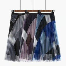 Gonna Midi A Pieghe In Patchwork A Scacchi Con Inserti In Rete A Vita Alta Retro