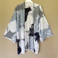 Marla Wynn Kimono Cardigan Women XL Lagenlook Duster Beachy Nautical Blue White