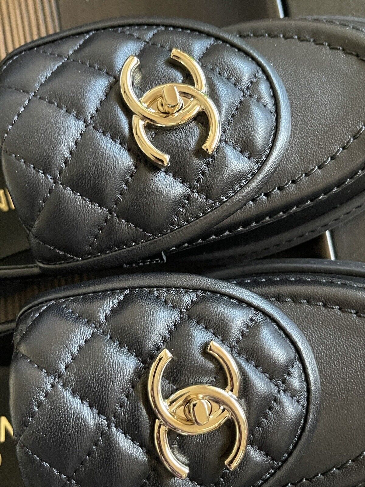 size 38.5EU NIB CHANEL Black Quilted Flap Turnlock Gold CC Logo Loafer  Receipt