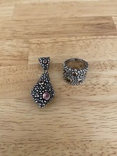 ECHO OF THE DREAMER RING PENDANT SET STERLING SILVER 925, 18K GOLD, PINK STONE 