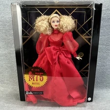 Barbie Signature M75 Doll Afro Puff Hair Red Satin Romantic Gown