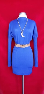 Roberto Cavalli Blue Wool Long Sleeve Sweater Tunic Dress Size 40