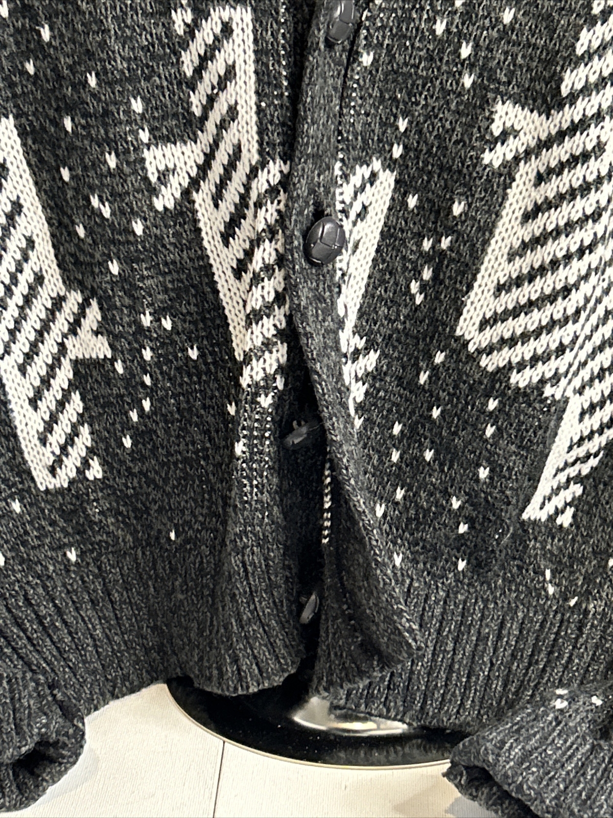 Vintage Mens Graphix Cardigan Sweater Large Gray Blac… Gem