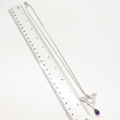 Collar de cadena de cuerda retorcida con piedras preciosas de amatista real de plata de ley 925 Guess 19" - Imagen 3 de 9