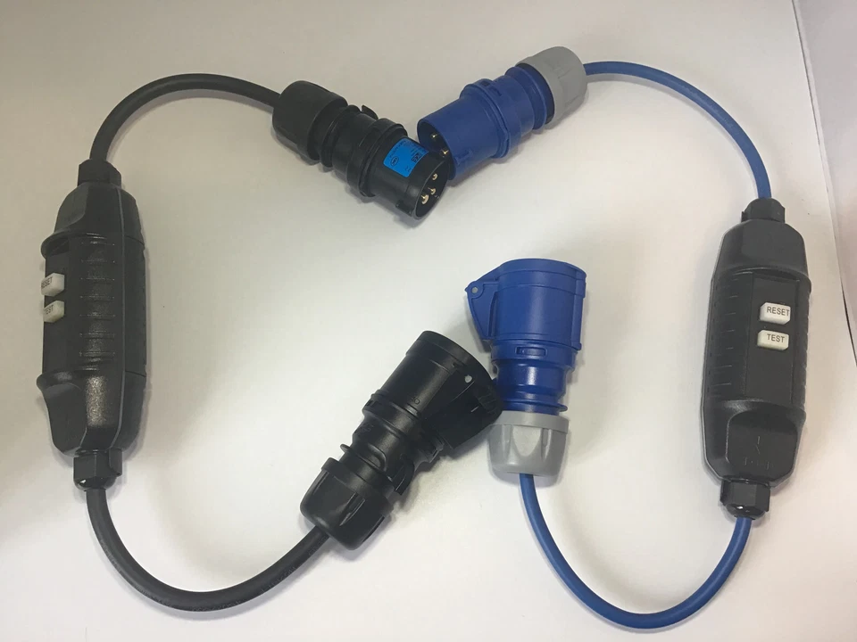 16Amp Plug to 16a Socket with Inline RCD 13a 300mm tails Blue/Black versions - Image 3 of 4