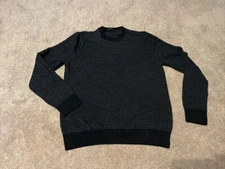 Banana Republic 100% Merino Wool Black Gray Stripe Small Pullover Sweater Men