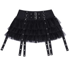 Femme Mini Jupe Gothique Punk Tutu Tulle Ruche Sexy Fermeture Mode Noir Neuf