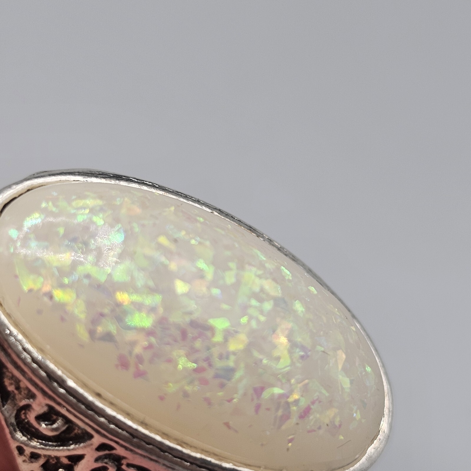 Confetti Cabochon Ring Large Oval Statement Silve… - image 6