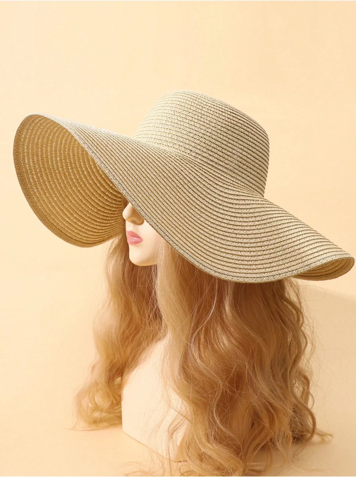 Beige Simple Fashion Large Brim Straw Hat For Beach Resort Vacation