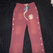 Hellstar Maroon Track Pants Cotton Side Snap Elastic Waist Size S