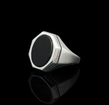 Black Onyx Signet Ring 925 Sterling Silver Handmade Gemstone Jewelry For Womens