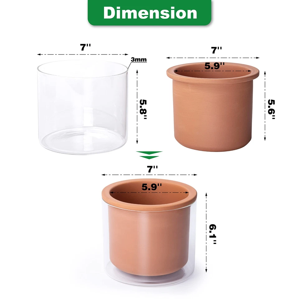Maceta para plantas de riego automático de 6 pulgadas, maceta de terracota de diseño para plantas, cilindro interior... Foto 4 de 4