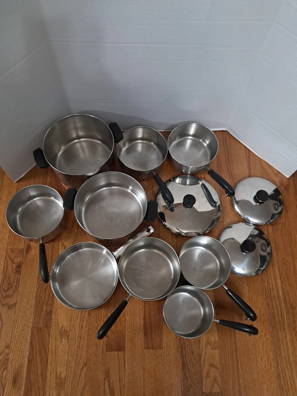 Vintage REVERE WARE 1801 Copper Bottom 12-PC Cookware Set Pots Pans Skillet USA