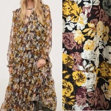 New MNG Mangp Juliet Sheer Floral Ruffle Marigold Maxi Dress 10 Boho Cottagecore